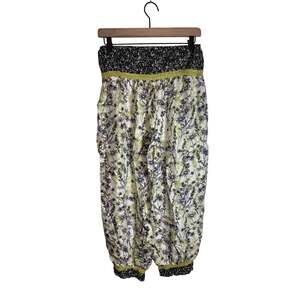 ANTHROPOLOGIE PINKERTON 100% Silk Smocked waist floral cottagecore joggers M